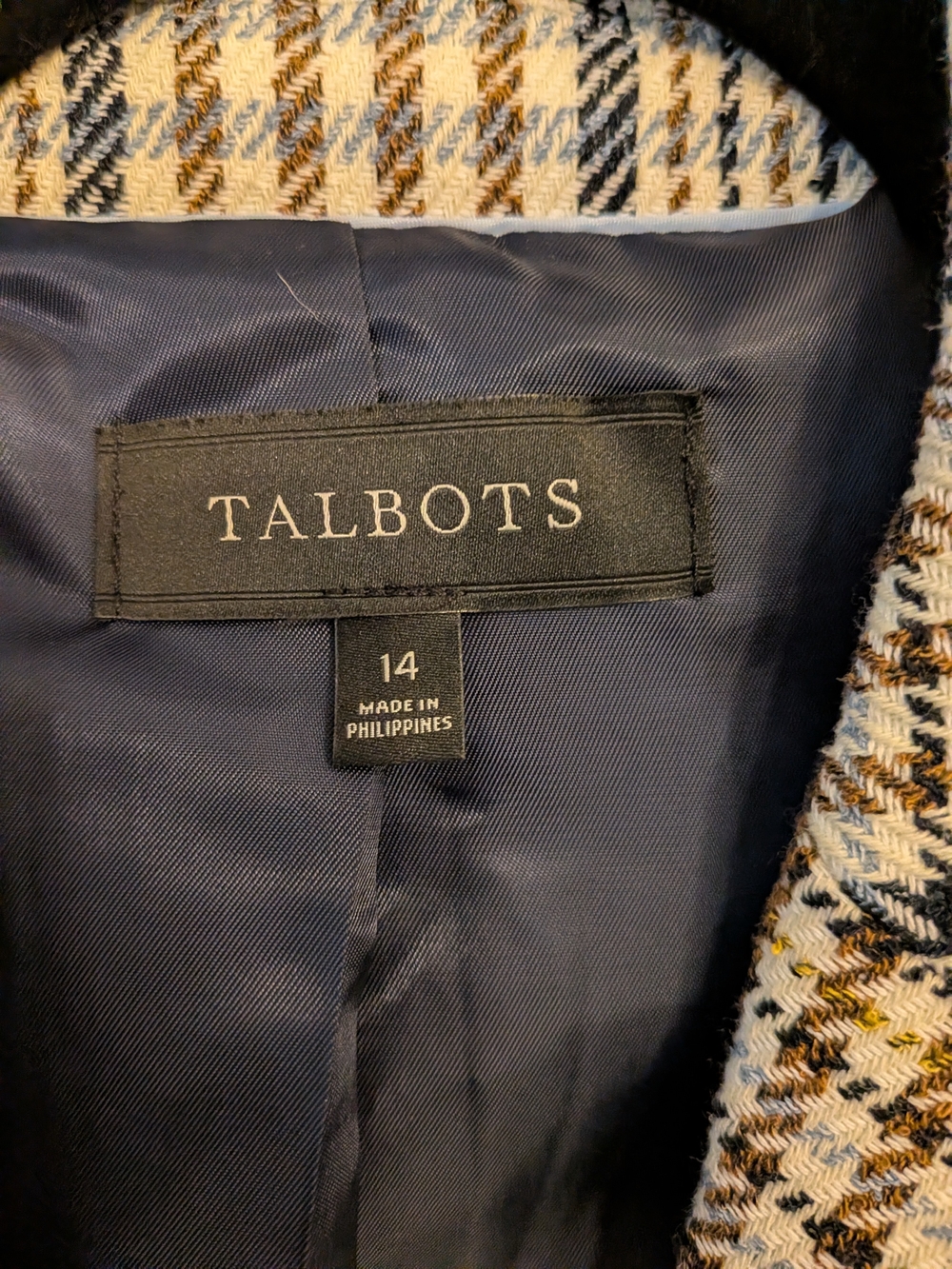 Talbots Women's Houndstooth Blend Coat in Navy, Cream, Black and Brown 14